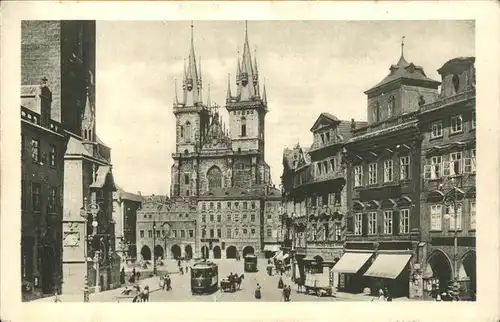 Prag Prahy Prague Tynsky chram Teinkirche Altstaedter Ring Rathaus Strassenbahn Kat. Praha