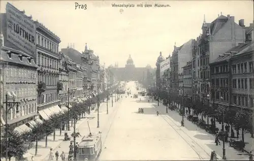 Prag Prahy Prague Wenzelsplatz Strassenbahn Nationalmuseum Kat. Praha