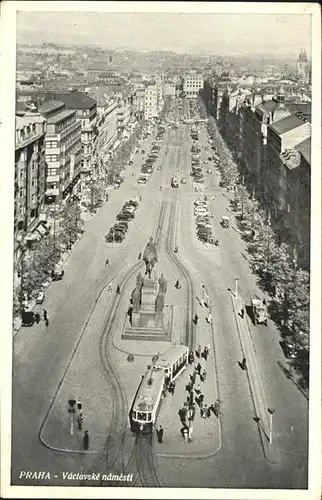 Prag Prahy Prague Vaclavske namesti Wenzelsplatz Mahnmal Reiterdenkmal Strassenbahn Kat. Praha