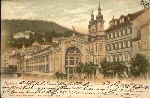 Karlsbad Eger Boehmen aeussere Sprudelkolonnade Kirchtuerme Kat. Karlovy Vary