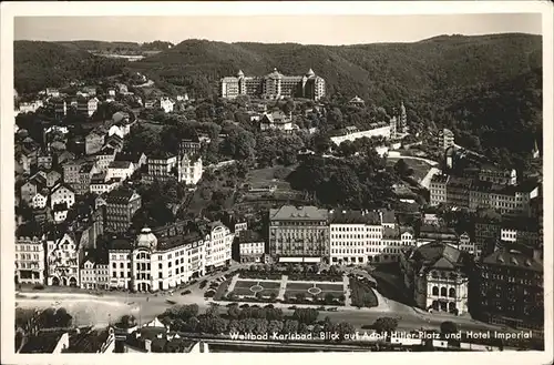 Karlsbad Eger Boehmen Blick auf A.H. Platz Stadttheater Hotel Imperial Kat. Karlovy Vary