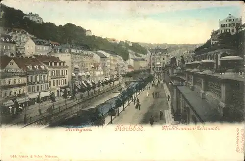 Karlsbad Eger Boehmen Muehlbrunnen Kolonnade Kreuzgasse handkoloriert Kat. Karlovy Vary