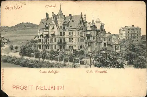 Karlsbad Eger Boehmen Westend Villenkolonie Villa Schaeffler Villa Rosenfeld Neujahrskarte Kat. Karlovy Vary
