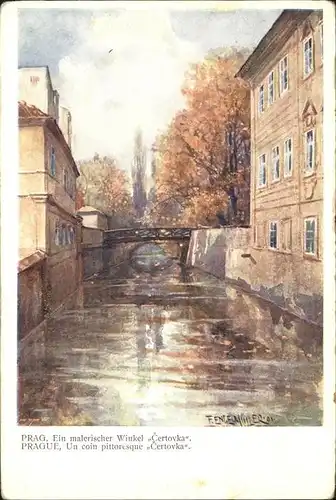 Prag Prahy Prague Malerischer Winkel "Certovka" Kuenstlerkarte Aquarell F. Engelmueller Kat. Praha