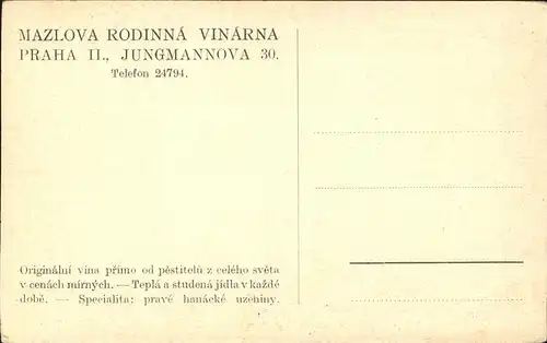 Prag Prahy Prague Milostna Karikatur Kuenstlerkarte K. Stroff Mazlova Rodinna Vinarna Kat. Praha