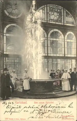 Karlsbad Eger Boehmen Der neue Sprudel handkoloriert Kat. Karlovy Vary