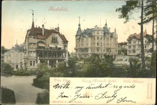 Karlsbad Eger Boehmen Westend Villa Silva Savoy Hotel Villa Klemm handkoloriert Kat. Karlovy Vary