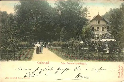 Karlsbad Eger Boehmen Cafe Freundschaftssaal Park handkoloriert Kat. Karlovy Vary