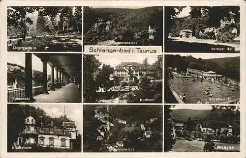 Schlangenbad Taunus Berliner Hof Schwimmbad Kurhaus Kinderheim Kat. Schlangenbad