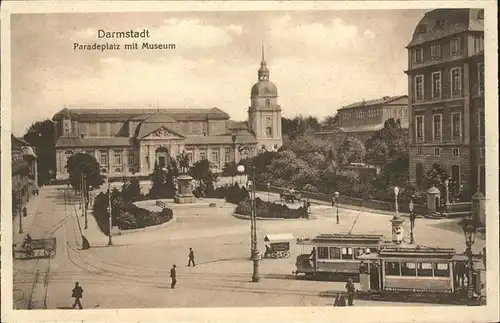 Darmstadt Paradeplatz mit Museum u.Strassenbahn Kat. Darmstadt