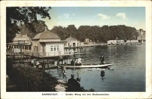 Darmstadt Grosser Woog mit den Badeanstalten Kat. Darmstadt