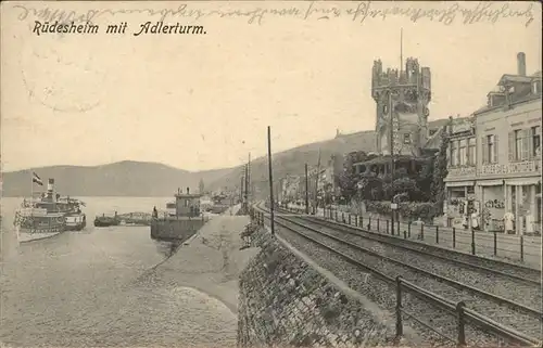 Ruedesheim Rhein Bahnstrecke u.Adlerturm Kat. Ruedesheim am Rhein