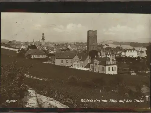 Ruedesheim Rhein Blick auf den Rhein mit Adlerturm Kat. Ruedesheim am Rhein