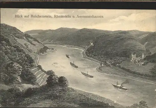 Assmannshausen Blick auf Reichenstein, Rheinstein / Ruedesheim am Rhein /