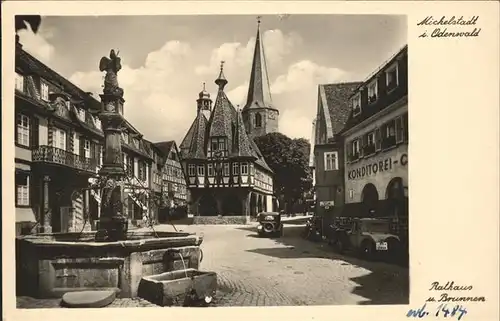 Michelstadt Rathaus mit Brunnen Kat. Michelstadt