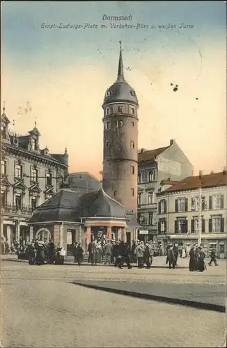 Darmstadt Ernst Ludwig Platz mit Verkehrsbuero u.weisser Turm Kat. Darmstadt