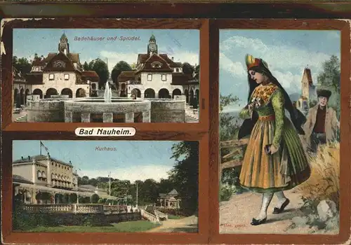 Bad Nauheim Badehaeuser und Sprudel Trachten Kurhaus Kat. Bad Nauheim