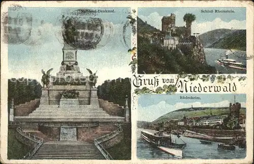 Niederwalddenkmal Nationaldenkmal Schloss Rheinstein Rhein Dampfer Kat. Ruedesheim am Rhein