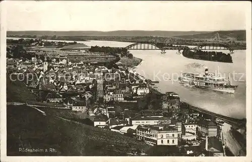 Ruedesheim Gesamtansicht Rheinbruecke Dampfer Kat. Ruedesheim am Rhein