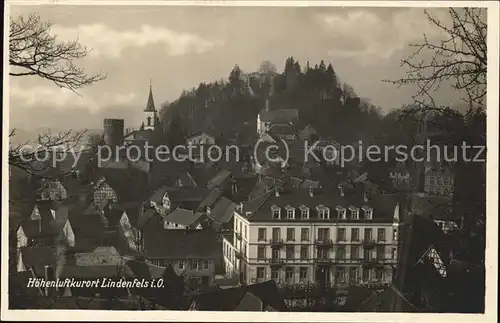 Lindenfels Odenwald Teilansicht Hoehenluftkurort Burg Buergerturm Kirche Kat. Lindenfels