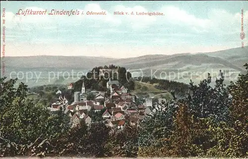 Lindenfels Odenwald Panorama Blick von der Ludwigshoehe Hoehenluftkurort Burg Kat. Lindenfels