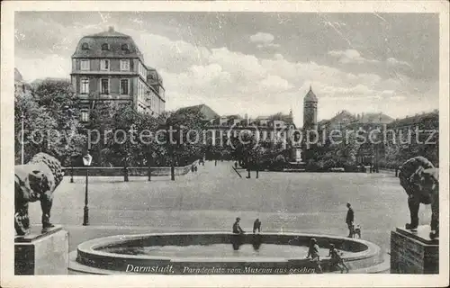 Darmstadt Paradeplatz Blick vom Museum Loewenskulptur Kat. Darmstadt