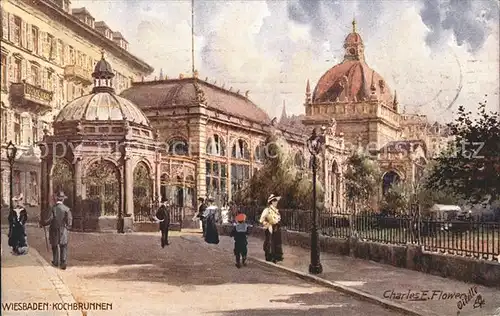 Wiesbaden Kochbrunnen Trinkhalle Kuenstlerkarte Charles E. Flower Tucks Postkarte Oilette Serie No. 663B Kat. Wiesbaden