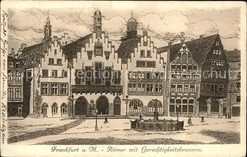 Frankfurt Main Roemer Rathaus Gerechtigkeitsbrunnen Troch Kuenstlerkarte No. 34 Kupfer Gravur Kat. Frankfurt am Main