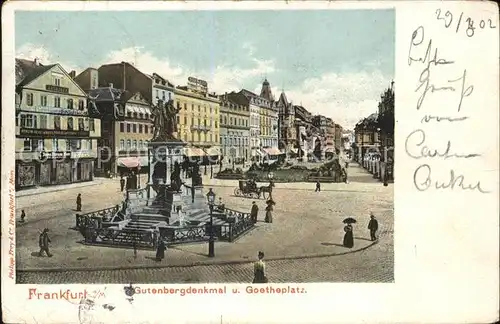 Frankfurt Main Gutenberg Denkmal Goetheplatz Pferdekutsche Kat. Frankfurt am Main