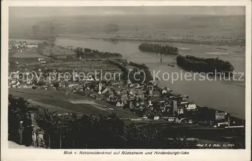 Ruedesheim Blick vom Nationaldenkmal Niederwald Hindenburgbruecke Insel Kat. Ruedesheim am Rhein