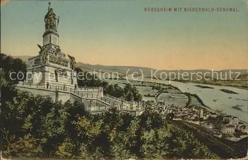 Ruedesheim Panorama mit Nationaldenkmal Niederwald Bahnpost Kat. Ruedesheim am Rhein