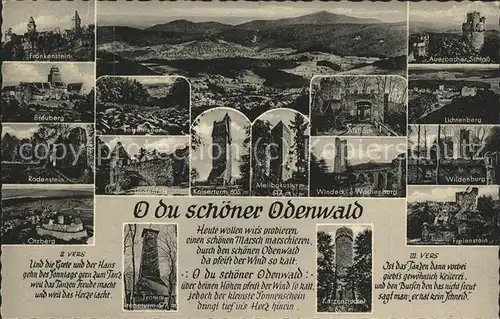 Lindenfels Odenwald Sehenswuerdigkeiten Burgen und Schloesser Lied "Oh du schoener Odenwald" Kat. Lindenfels