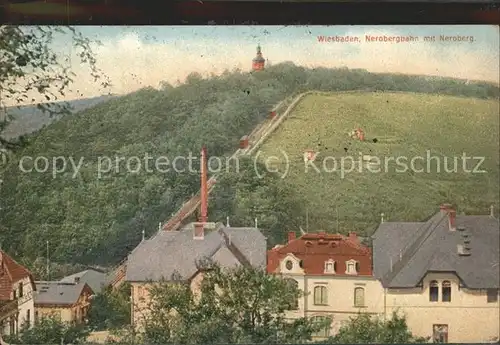 Wiesbaden Nerobergbahn mit Neroberg Tempel Kat. Wiesbaden