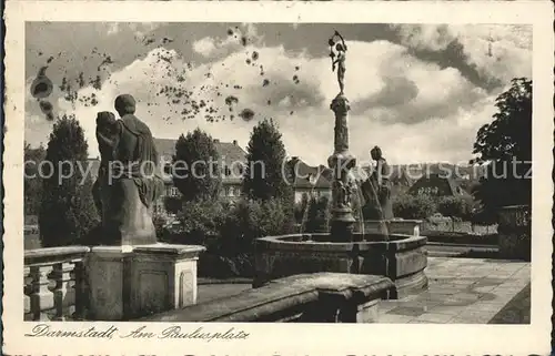 Darmstadt Am Paulusplatz Brunnen Skulpturen Stempel Schwimm Laenderkampf Deutschland Ungarn Kat. Darmstadt