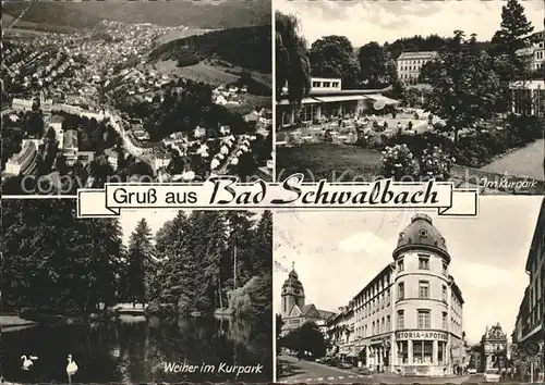 Bad Schwalbach Gesamtansicht Kurpark Schwanenteich Weiher Apotheke Kirche Kat. Bad Schwalbach