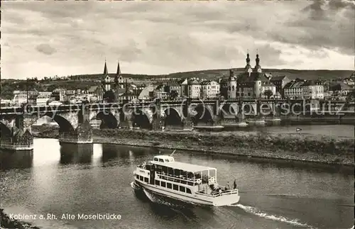 Koblenz Rhein Alte Moselbruecke Faehrschiff Kat. Koblenz