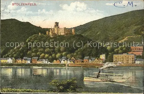 Stolzenfels Schloss Dampfer Rheinufer Kat. Koblenz