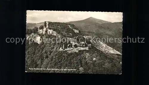 Drachenfels Burgruine mit Hotel Restaurant Fliegeraufnahme Kat. Koenigswinter