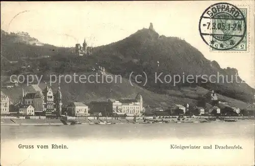 Koenigswinter mit Drachenfels und Schloss Drachenburg Stempel auf AK Kat. Koenigswinter