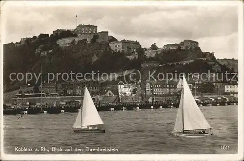 Koblenz Rhein Blick auf Festung Ehrenbreitstein Segelboot Kat. Koblenz
