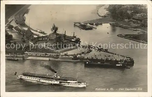 Koblenz Rhein Deutsches Eck Kaiser Wilhelm Denkmal Reiterstandbild Moselmuendung Dampfer Kat. Koblenz