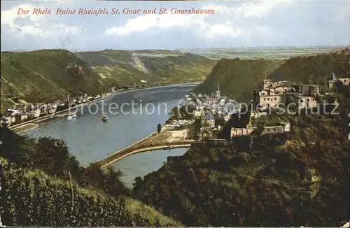 St Goar Gesamtansicht mit Ruine Rheinfels und St. Goarshausen Rhein Kat. Sankt Goar