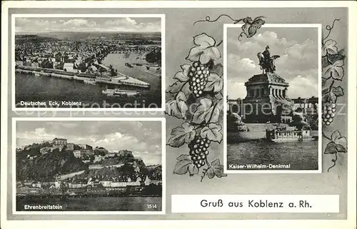 Koblenz Rhein Deutsches Eck Kaiser Wilhelm Denkmal Reiterstandbild Mosel Festung Ehrenbreitstein Kat. Koblenz