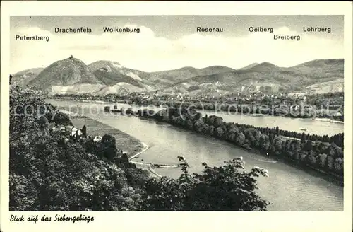 Rolandseck Blick ueber den Rhein mit Drachenfels Siebengebirge Rheininsel Nonnenwerth Kat. Remagen