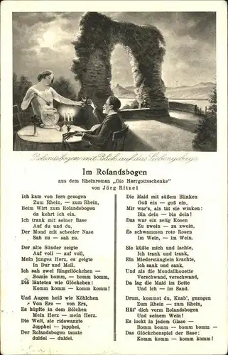 Rolandseck Rolandsbogen Rheinroman "Die Herrgottsschenke" Siebengebirge Rheinlieder Gaststaette Kat. Remagen