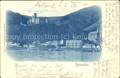 Stolzenfels Schloss Blick ueber den Rhein Kat. Koblenz