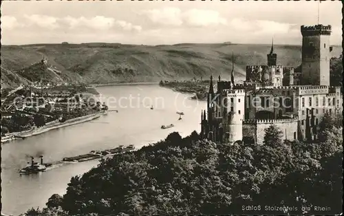 Stolzenfels Schloss Blick auf den Rhein Dampfer Kat. Koblenz