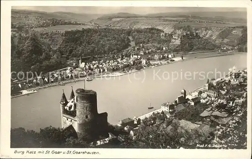 St Goarshausen Panorama mit Burg Katz und St. Goar Rhein Serie "Der deutsche Rhein" Kat. Sankt Goarshausen