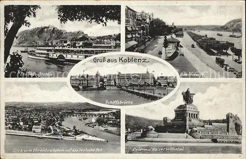 Koblenz Rhein Festung Ehrenbreitstein Rheinwerft Schiffsbruecke Deutsches Eck Kaiser Wilhelm Denkmal Moselmuendung Kat. Koblenz