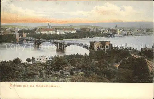 Koblenz Rhein Panorama mit Eisenbahnbruecke Kat. Koblenz
